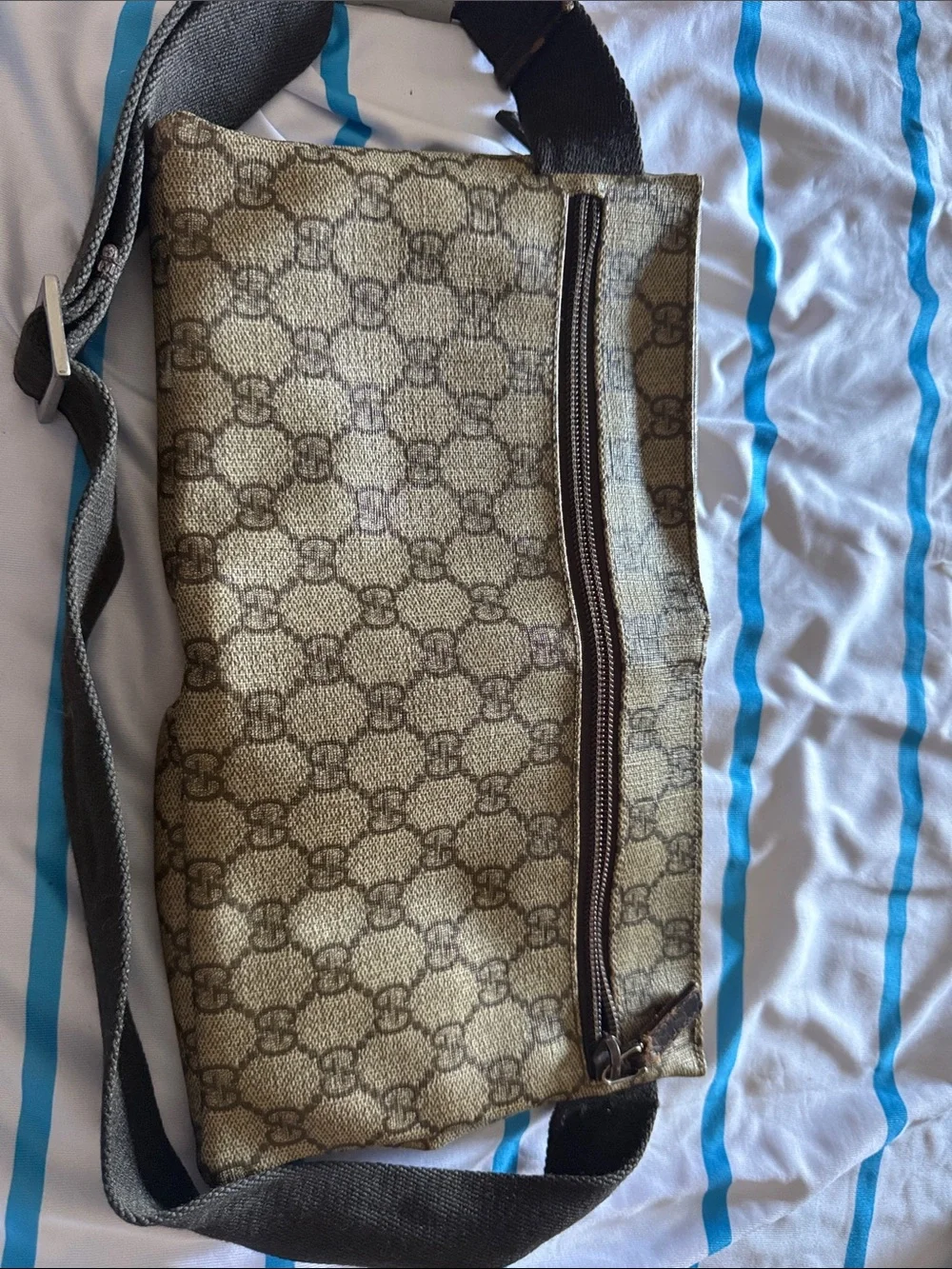 Gucci Monogram Messenger Bag in Beige and Brown